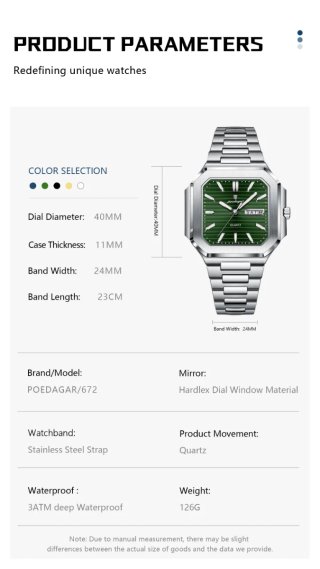 Reloj POEDAGAR Hombre Verde y Plateado