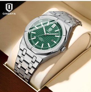 Reloj Qingxiya Hombre Verde y Plateado
