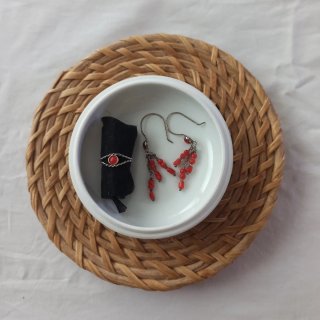 Conjunto Anillo y Pendientes Plata Coral