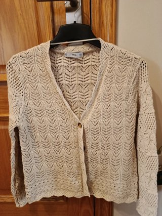 Chaqueta punto calada MNG beige Talla S