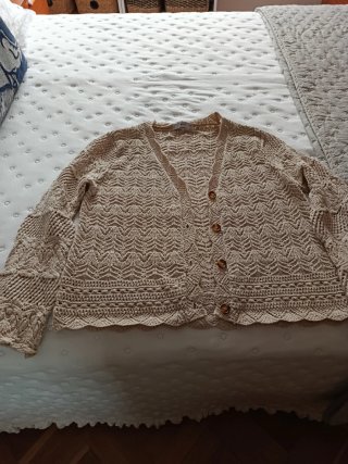 Chaqueta punto calada MNG beige Talla S