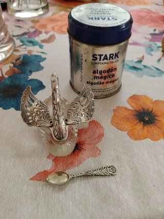 Salero Cisne Vintage Cristal y Metal Stark
