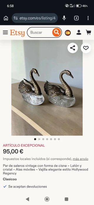 Salero Cisne Vintage Cristal y Metal Stark