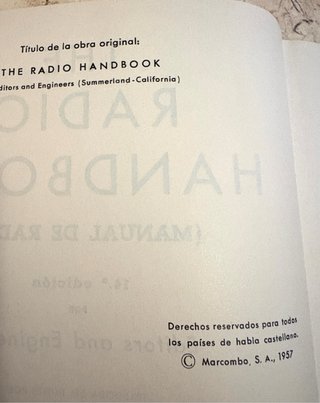 Libro Radio Handbool. Edicion Española 1957. Único