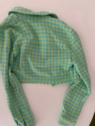 Chaqueta Zara Houndstooth Turquesa y Verde