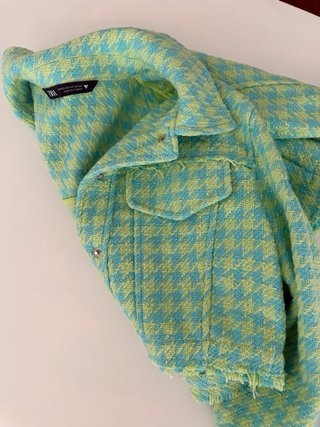 Chaqueta Zara Houndstooth Turquesa y Verde