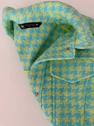 Chaqueta Zara Houndstooth Turquesa y Verde
