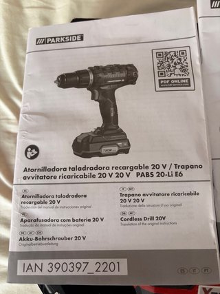 Taladro Atornillador Parkside 20V
