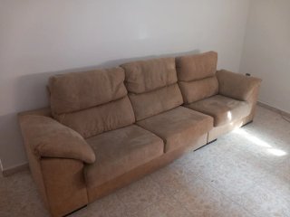 Sofá beige 3 plazas tela y ante