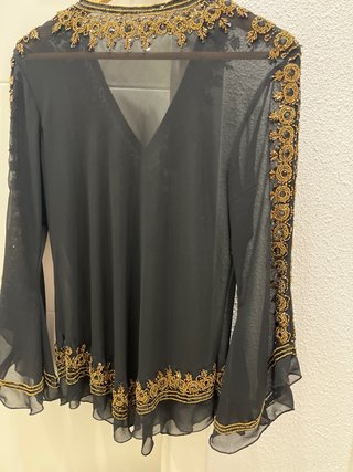 Blusa fiesta mujer negra y dorada