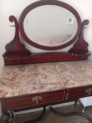 Mueble tocador antiguo mármol y madera