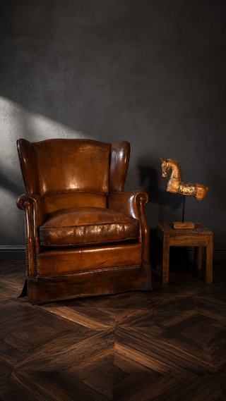 Sillón chester orejero inglés cuero envejecido