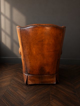 Sillón chester orejero inglés cuero envejecido