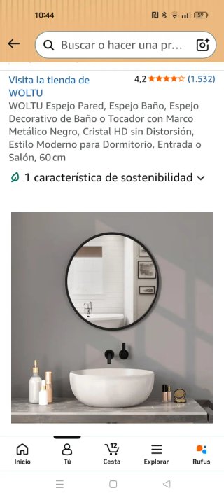 Espejo Pared WOLTU Negro 60cm. Cristal roto