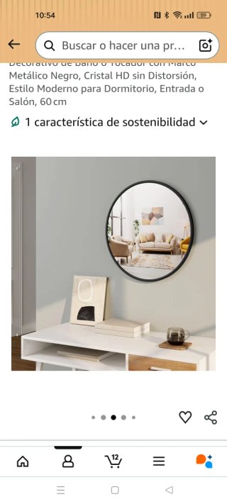 Espejo Pared WOLTU Negro 60cm. Cristal roto