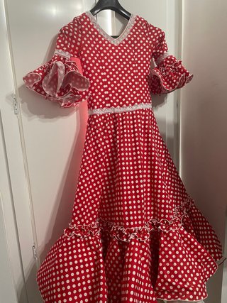Traje Flamenca Rojo Lunares Blanco. Niña .