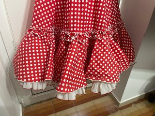 Traje Flamenca Rojo Lunares Blanco. Niña .