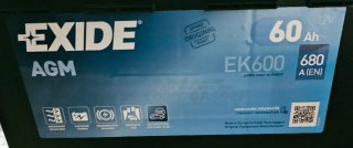 Batería EXIDE AGM 60Ah EK600