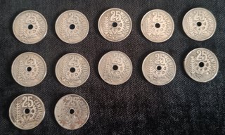 LOTE 29 MONEDAS 25 CÉNTIMOS REPUBLICA 1934/1937