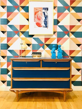 Cómoda Mid Century Azul y Madera