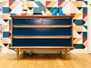 Cómoda Mid Century Azul y Madera