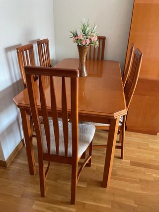 Mueble salón madera + mesa y 6 sillas