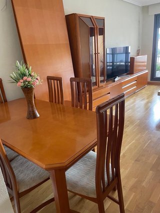 Mueble salón madera + mesa y 6 sillas
