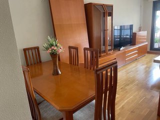 Mueble salón madera + mesa y 6 sillas