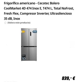 Nevera Americana Cecotec Bolero
