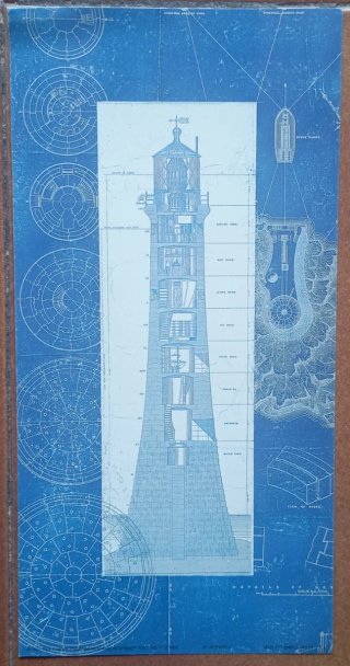 Coppia stampe fari architettonici su fondo blu