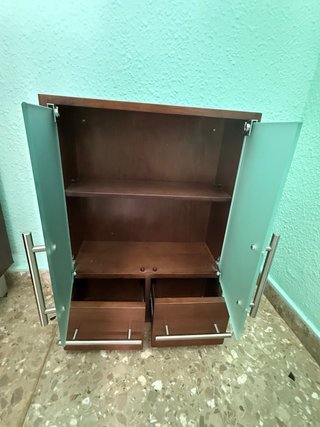 Mueble de baño madera y cristal