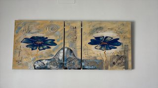 Cuadro Decorativo Flores Azules Beige