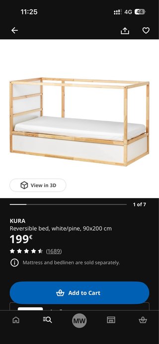 Cama KURA blanca/pino 90x200 cm
