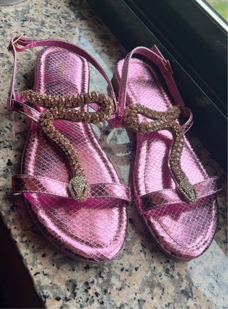 Sandalias Serpiente Rosa y Dorado