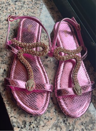 Sandalias Serpiente Rosa y Dorado