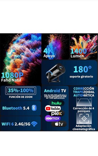 Proyector COOLID Portátil 4K Wi-Fi 6 HDMI