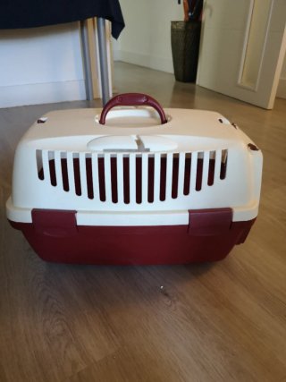 Transportín gato blanco y rojo