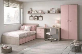 Habitación infantil convertible rosa