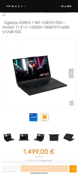Gigabyte Aorus 7 9KF Portátil 17.3 RTX 4060