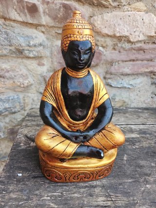 Figura Buda sentado dorado y negro