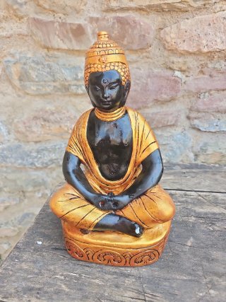 Figura Buda sentado dorado y negro