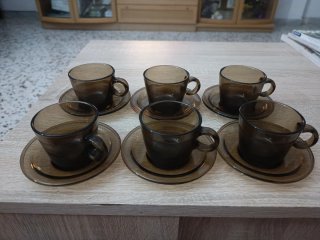 Juego 6 Tazas Café Vintage Cristal Ahumado