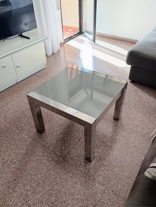 Mesa Comedor Cristal y 4 Sillas Piel Marrón