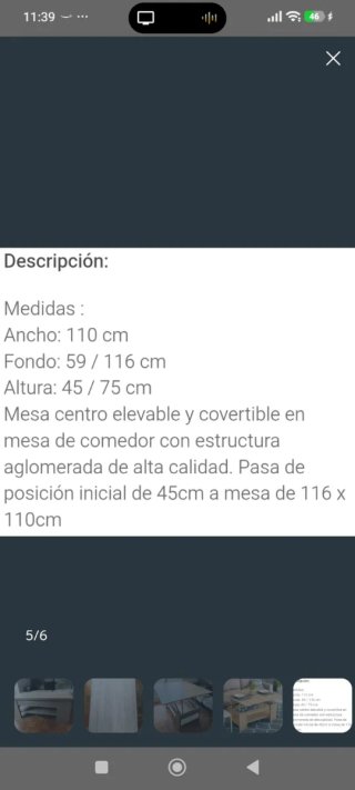 Mesa de centro elevable extensible