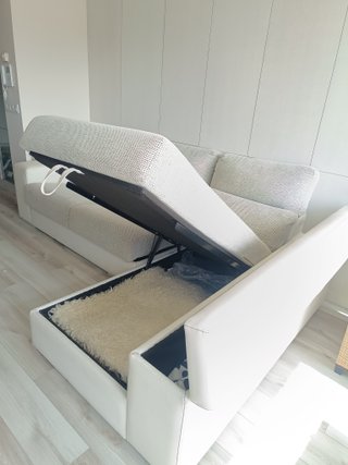 Sofá Chaise Longue Piel y Tela Beige