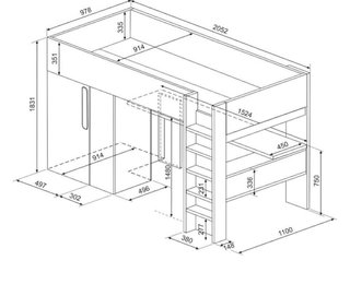 Cama alta 90x200 con armario y escritorio