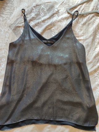 Top lencero Zara brillante negro y plata T.M