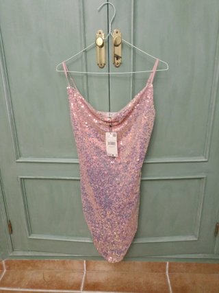 Vestido Mango lentejuelas rosa y dorado