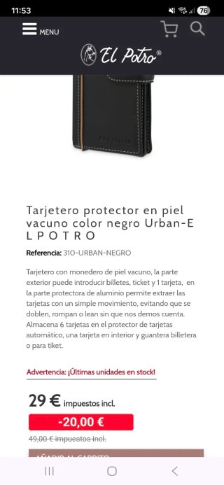 Cartera Tarjetero El Potro Negra