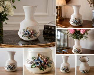 Jarrón de cerámica con flores en buen estado